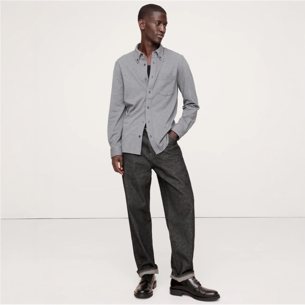 Banana Republic LUXURY-TOUCH PIQUE SHIRT  LARGE NWT in color Heather Gray